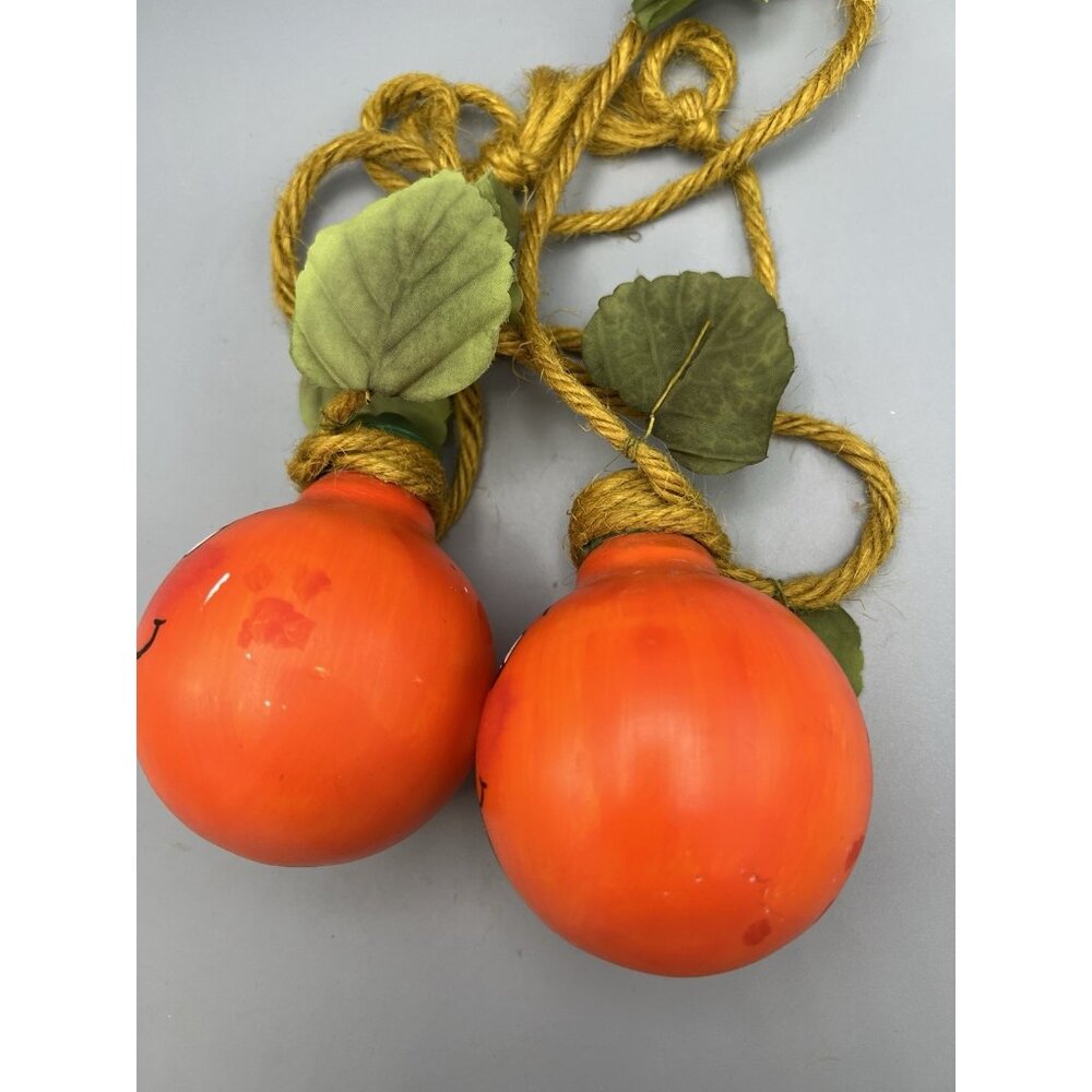 VTG Polish Halloween Pumpkin Glass Electric Light Bulbs Ornament Poland Raffia - Picture 3 of 13